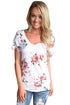 Sexy White Floral V Neck Short Sleeve T-shirt